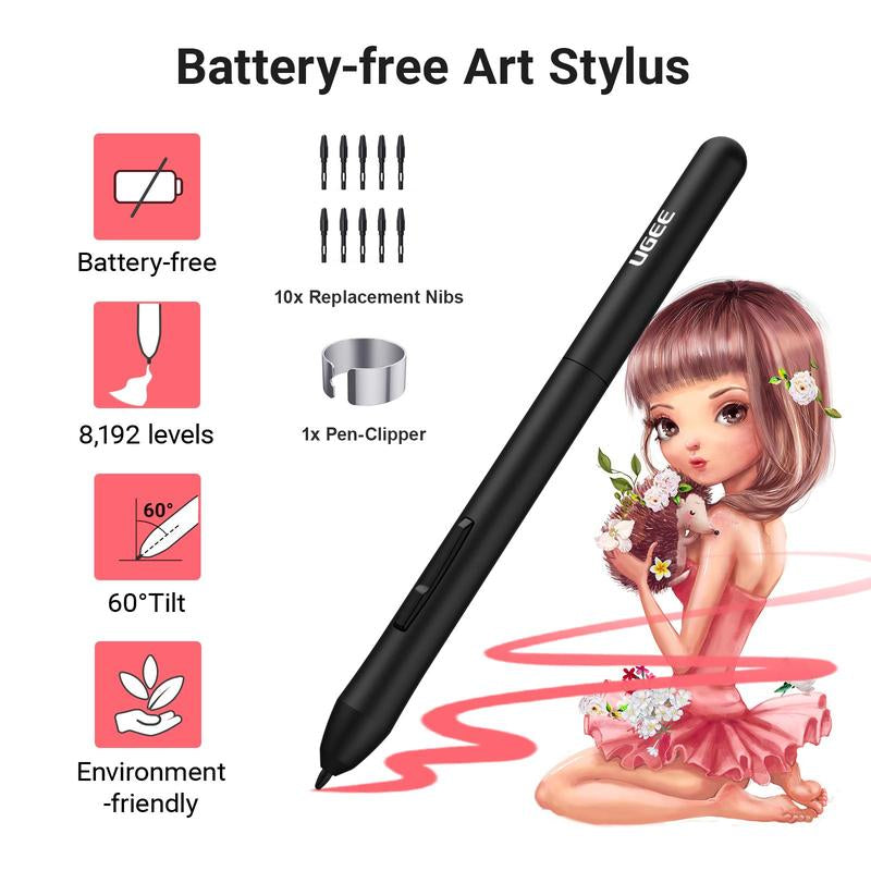 Portable Digital Drawing Tablet - Includes Battery-Free Stylus and 10 Programmable Keys for Artists and Writers